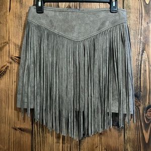 Show Me Your MuMu Rancho Fringe Skirt Faux Suede in color Taupe